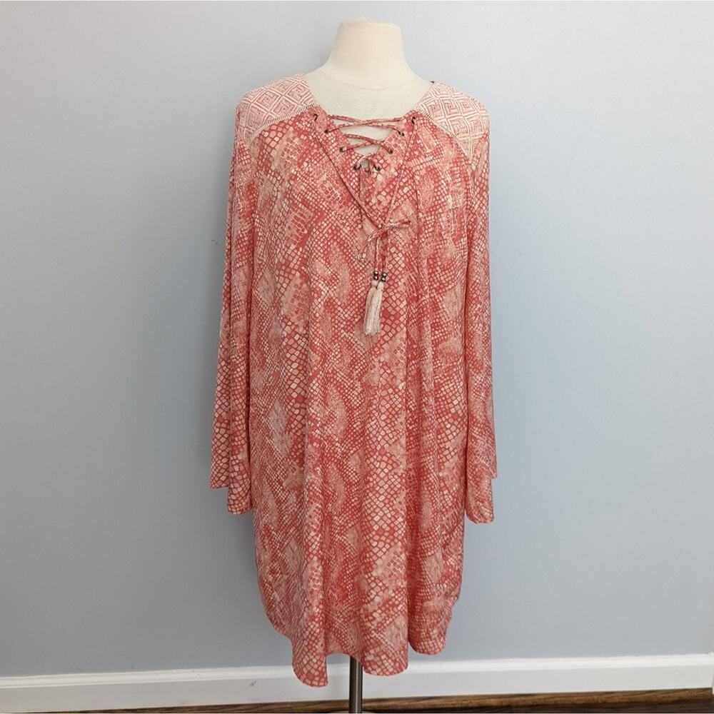 Women's Haute Hippie Tribe Light Coral Pink Python Dress Large Snake Longsleeve - Picture 2 of 9